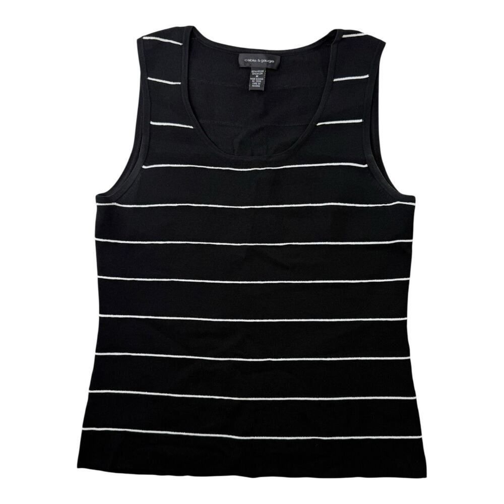 Cable & Gauge Black White‎ Fine Knit  Tank Shell Base Career Capsule Sz M EUC